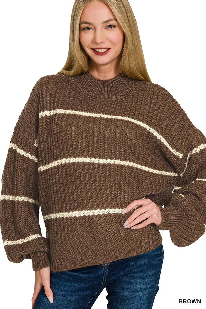 ZENANA Oversize Striped Sweater on Simply Obsessed