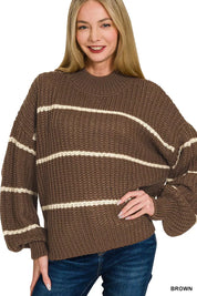 ZENANA Oversize Striped Sweater on Simply Obsessed