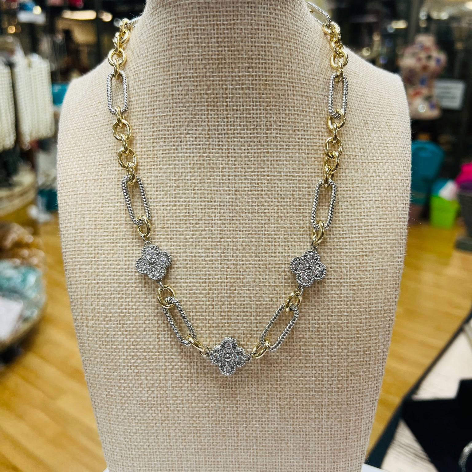 ATG Clover Mixed Metal Necklace on Simply Obsessed