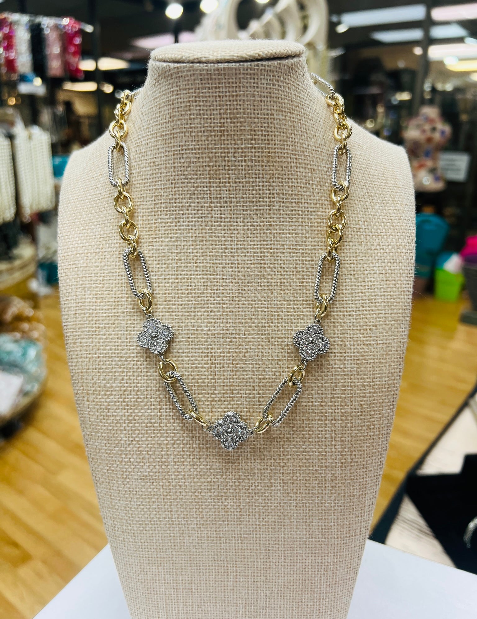 ATG Clover Mixed Metal Necklace on Simply Obsessed