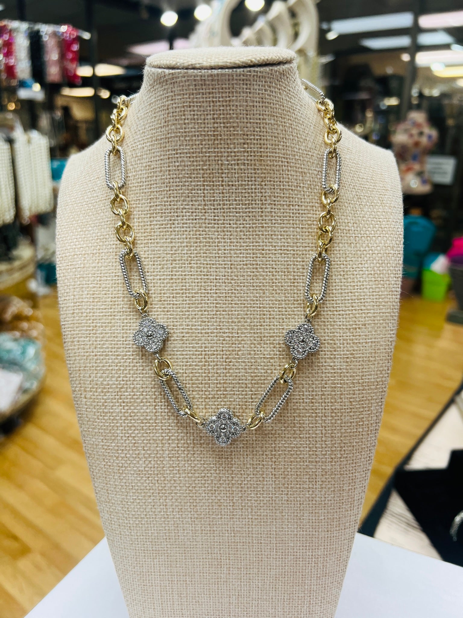 ATG Clover Mixed Metal Necklace on Simply Obsessed