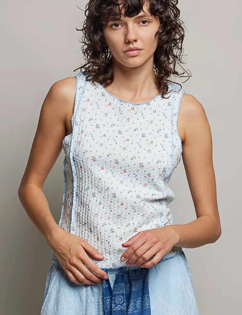 POL Seam detail Floral Round Neck Ribbed Tank on Simply Obsessed