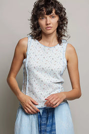 POL Seam detail Floral Round Neck Ribbed Tank on Simply Obsessed