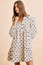 BIBI Polka Dot Corduroy Collared V Neck Dress on Simply Obsessed