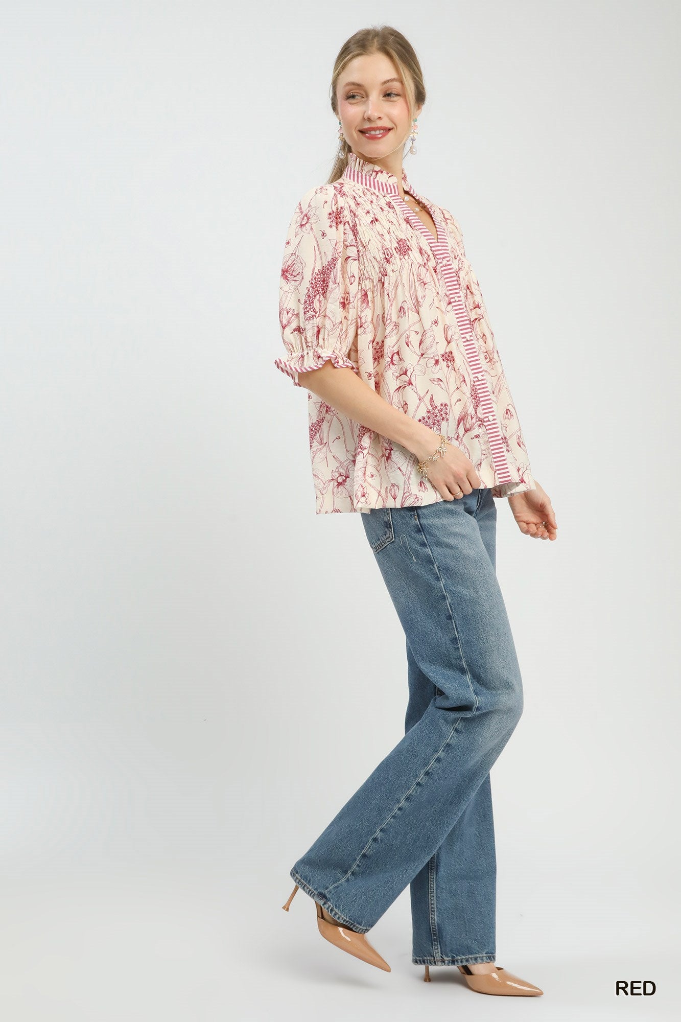 UMGEE Mixed Print Button Front Top **DEBUT SALE** on Simply Obsessed