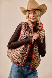 BIBI Leopard Print Piping Detail Quilted Vest on Simply Obsessed