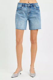 RISEN Slouchy Mid Length All Over Rhinestones Shorts on Simply Obsessed