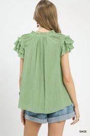 UMGEE Ruffled Flutter Sleeve Textured Blouse on Simply Obsessed