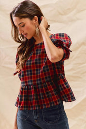 SO ME Christmas Holiday Plaid Ribbon Short Sleeves Top on Simply Obsessed