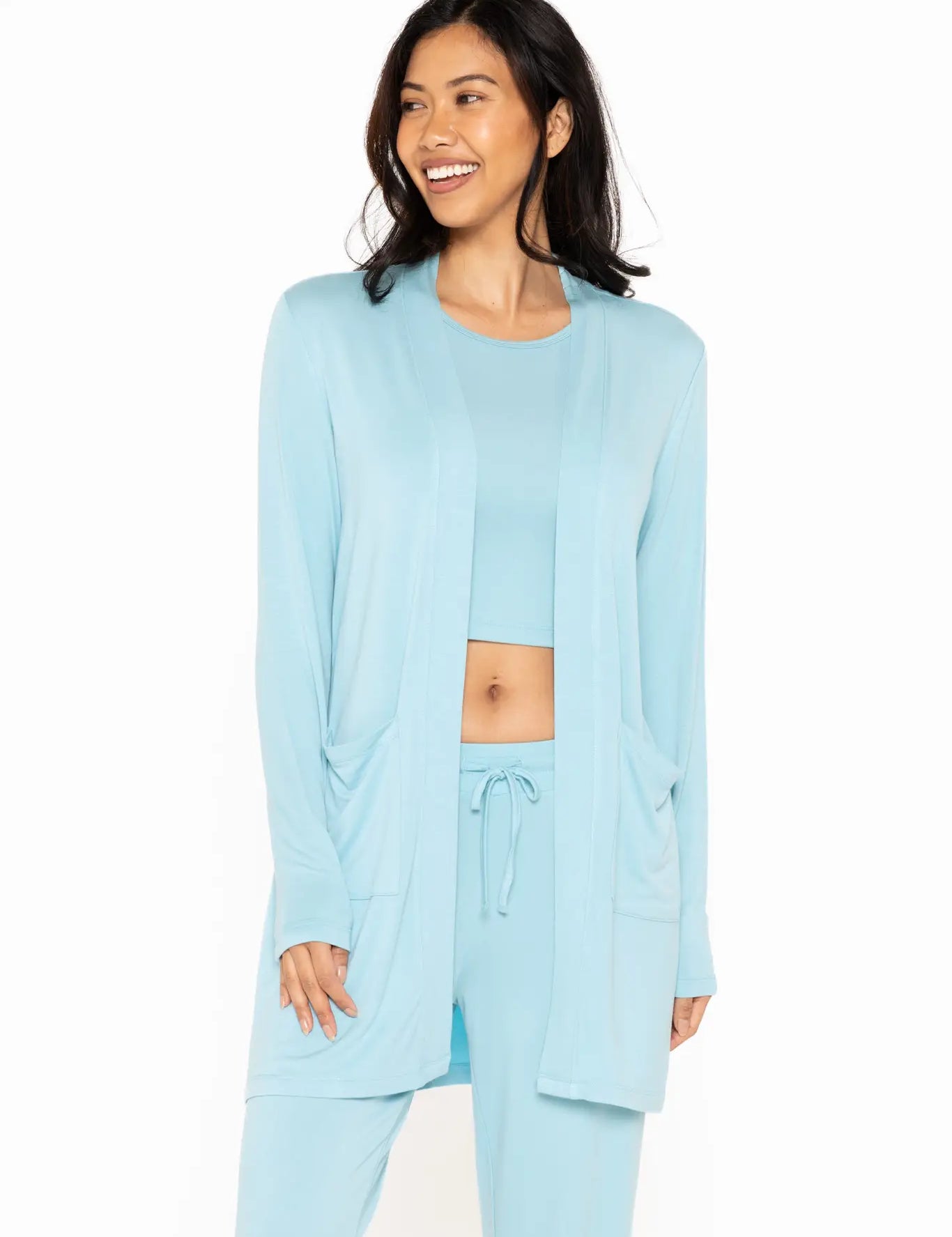 MONO B Lounge Open-Front Terry Cardigan-BRIGHT BLUE on Simply Obsessed