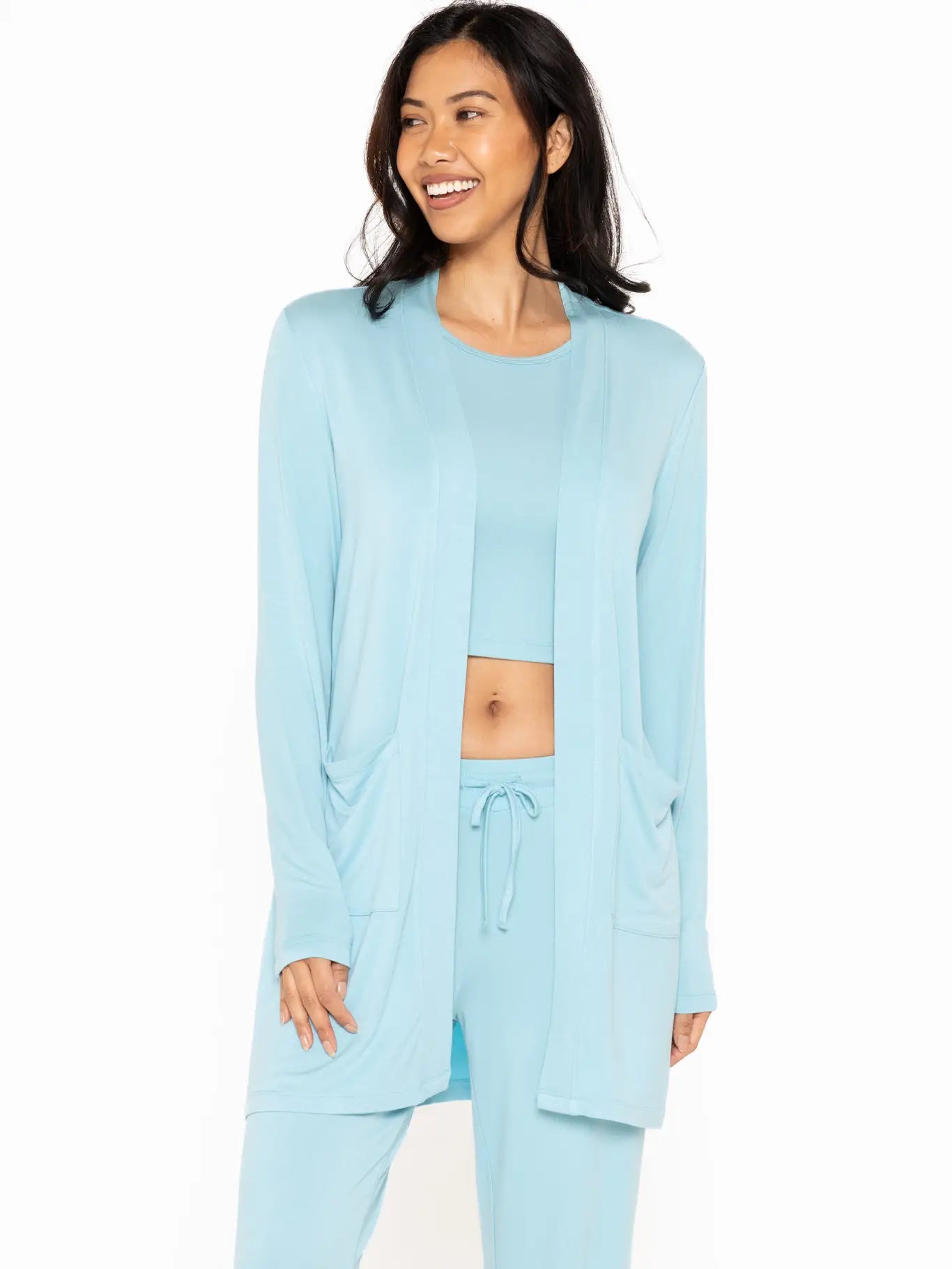 MONO B Lounge Open-Front Terry Cardigan-BRIGHT BLUE on Simply Obsessed