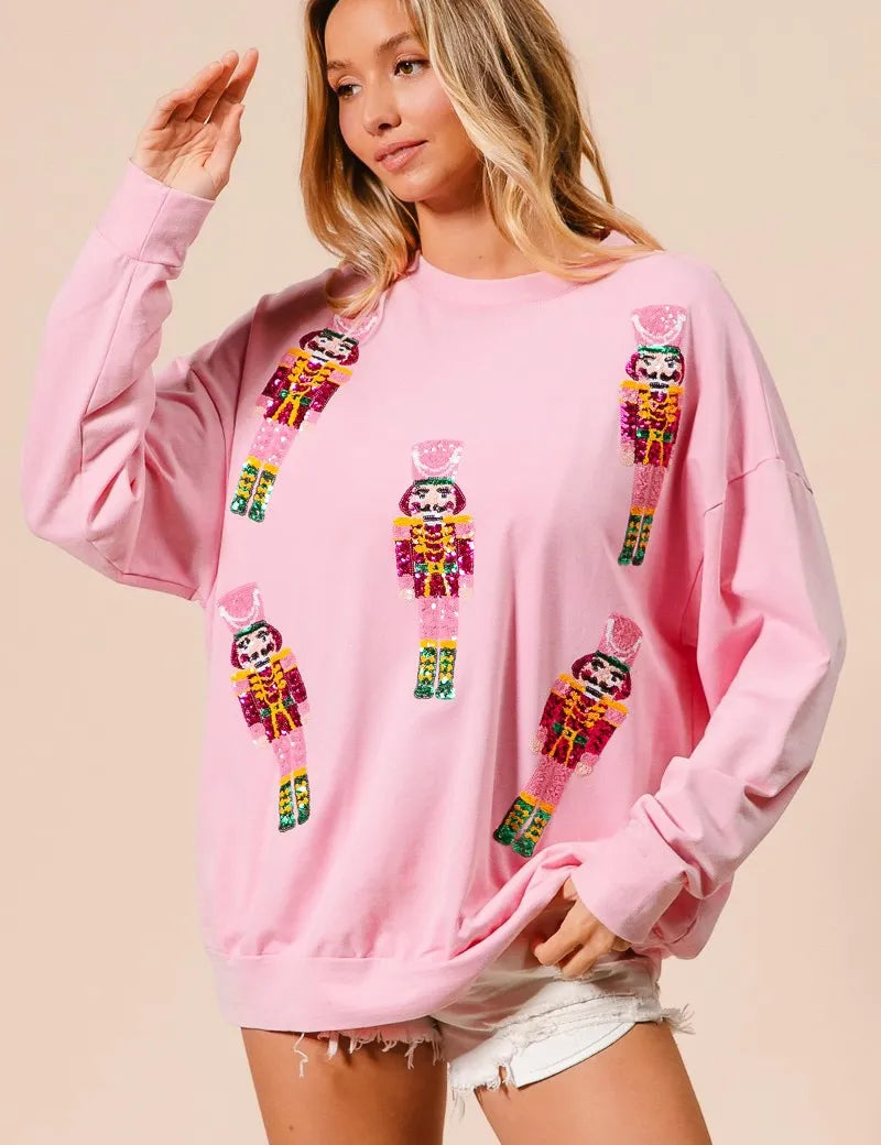BIBI Sequin Nutcrackers Embroidery Christmas Sweatshirt on Simply Obsessed