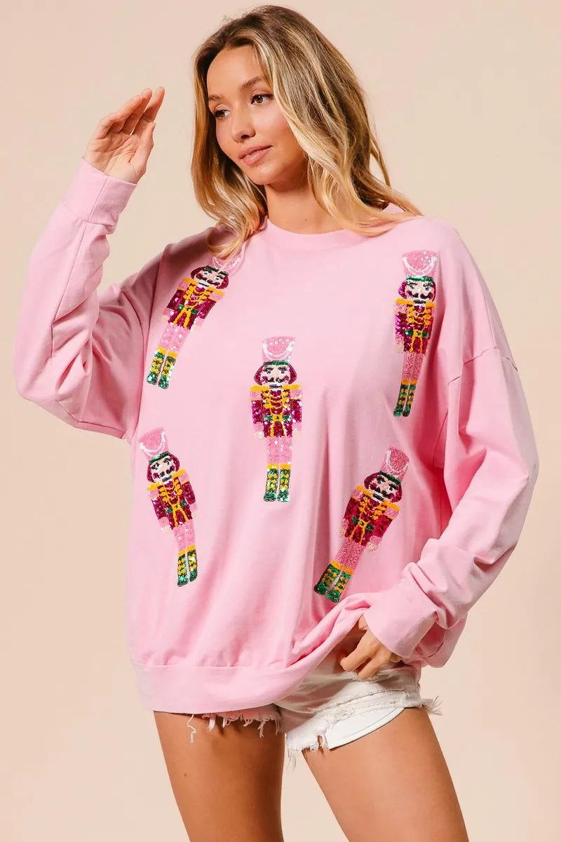 BIBI Sequin Nutcrackers Embroidery Christmas Sweatshirt on Simply Obsessed