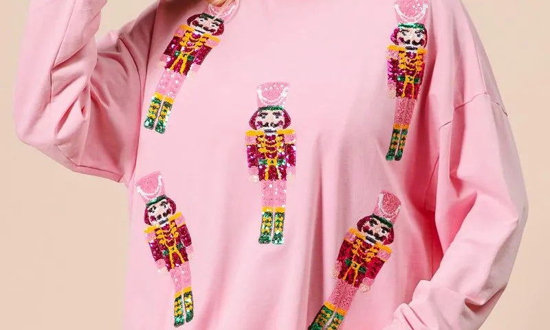 BIBI Sequin Nutcrackers Embroidery Christmas Sweatshirt on Simply Obsessed