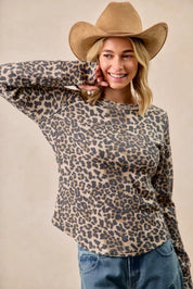 BIBI Leopard Print Washed Waffle Thermal Top with Thumb on Simply Obsessed