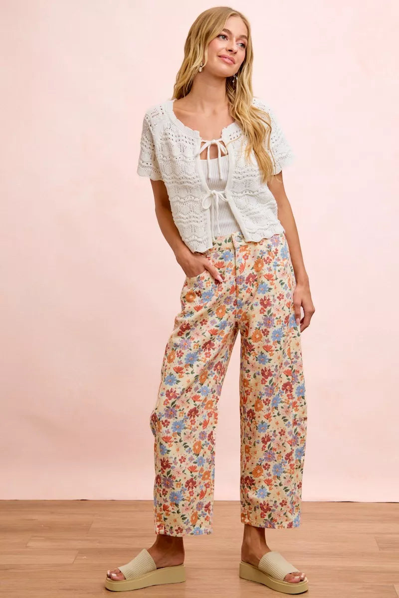 BIBI Washed Floral Printed Twill Barrel Pants **FALL DEBUT SALE** on Simply Obsessed