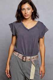 POL V-Neck Short Sleeve T-Shirt with Ruffle Sleeve on Simply Obsessed