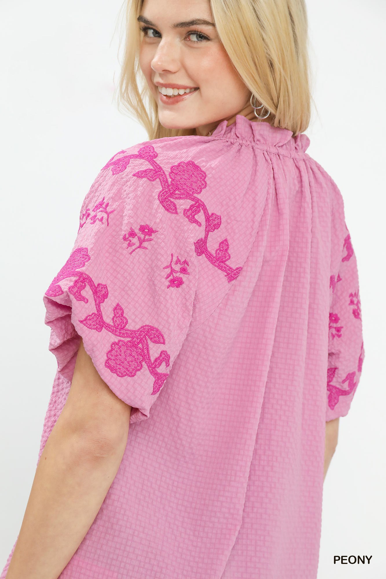 UMGEE Embroidered Textured Flutter Sleeve Top **DEBUT SALE** on Simply Obsessed