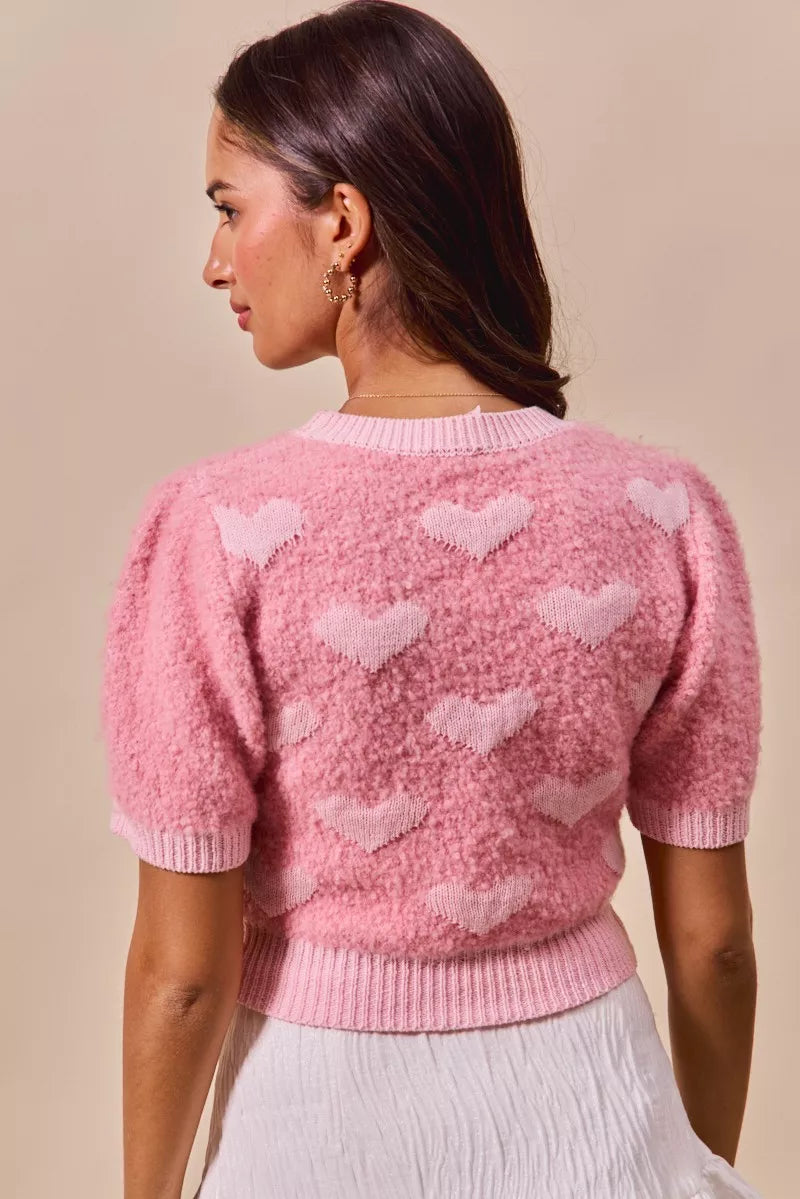 SO ME All Over Heart Valentine Cropped Sweater on Simply Obsessed