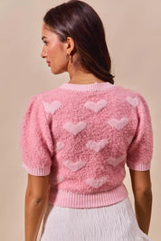 SO ME All Over Heart Valentine Cropped Sweater on Simply Obsessed
