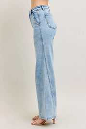 Judy Blue Full Size High Waist Wide Leg Jeans with Skewed Inseam Plus Size on Simply Obsessed