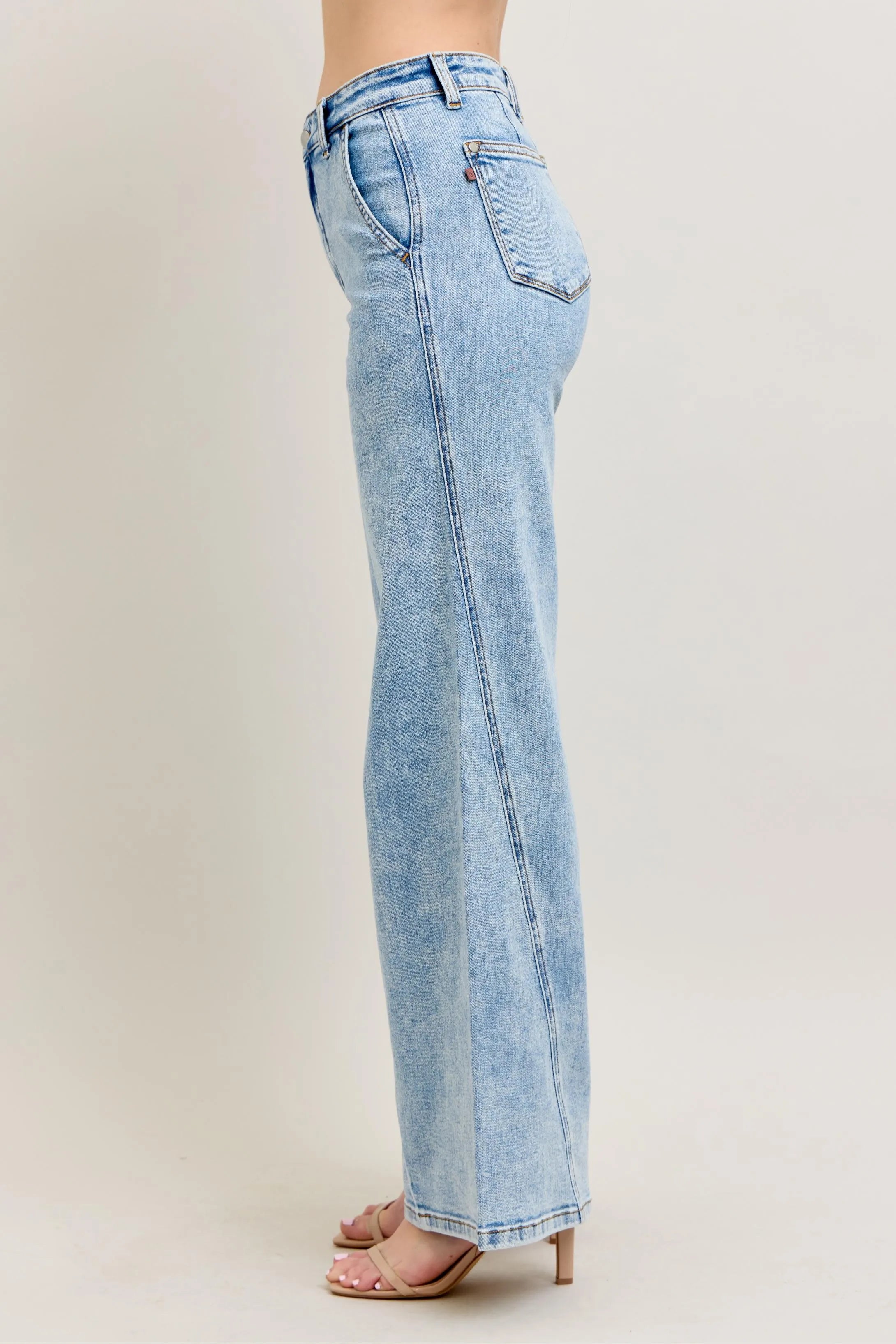 Judy Blue Full Size High Waist Wide Leg Jeans with Skewed Inseam Plus Size on Simply Obsessed