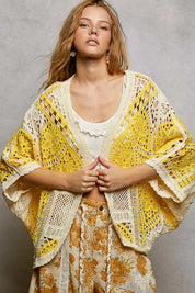 POL Open Front Crochet Cardigan with Scalloped Edge on Simply Obsessed