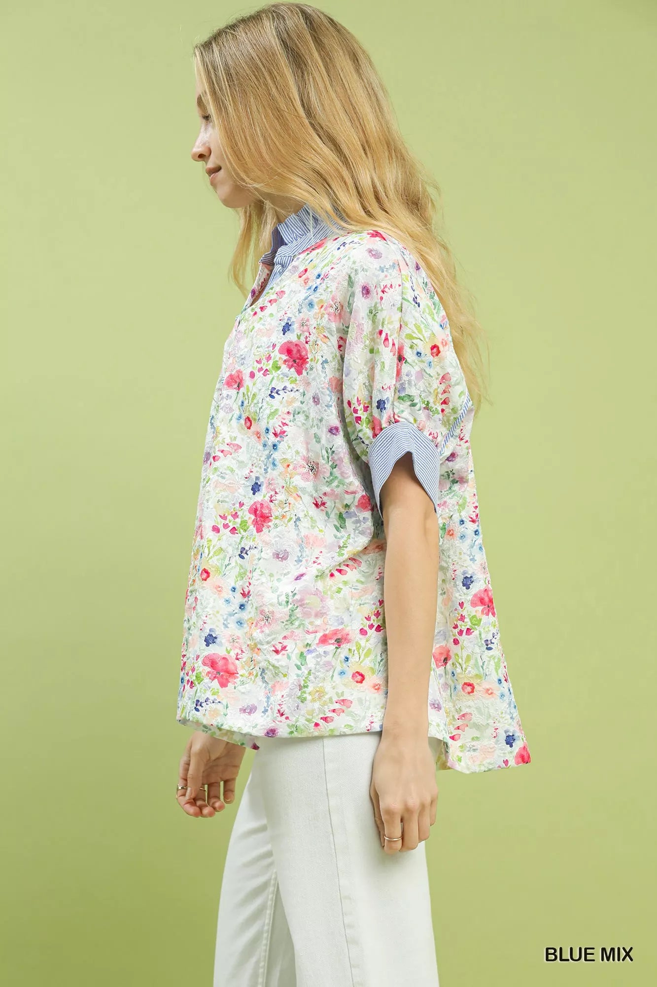 Umgee Jacquard Floral Print Button-Down Shirt on Simply Obsessed
