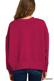 ZENANA Ribbed Round Neck Pullover and Drawstring Pants Set on Simply Obsessed