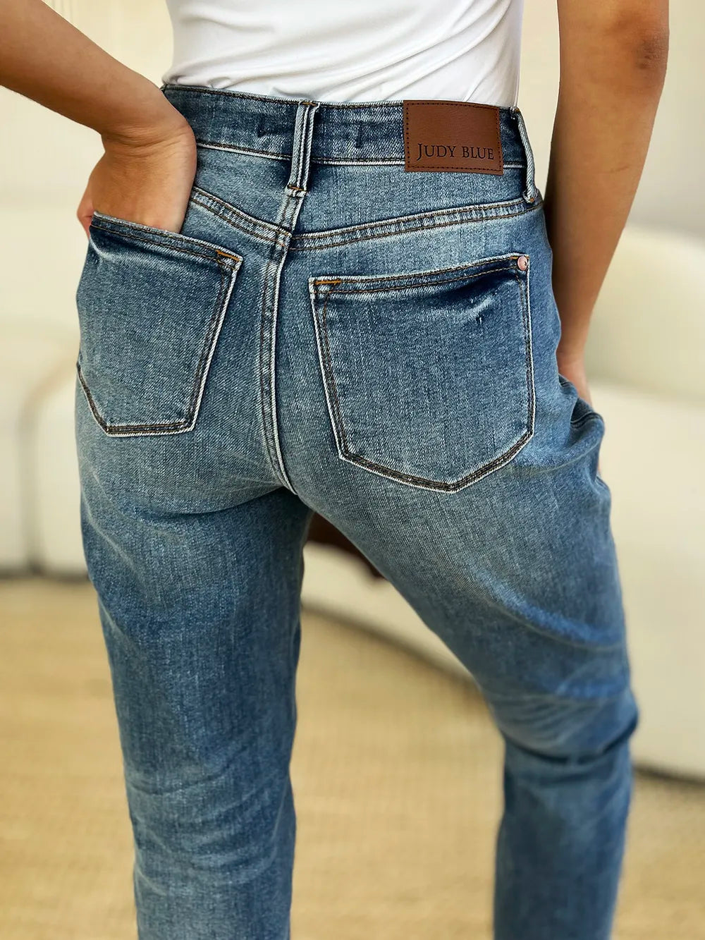 JUDY BLUE Full Size Mid Rise Rigid Magic Release Hem Jeans on Simply Obsessed