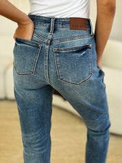 JUDY BLUE Full Size Mid Rise Rigid Magic Release Hem Jeans on Simply Obsessed