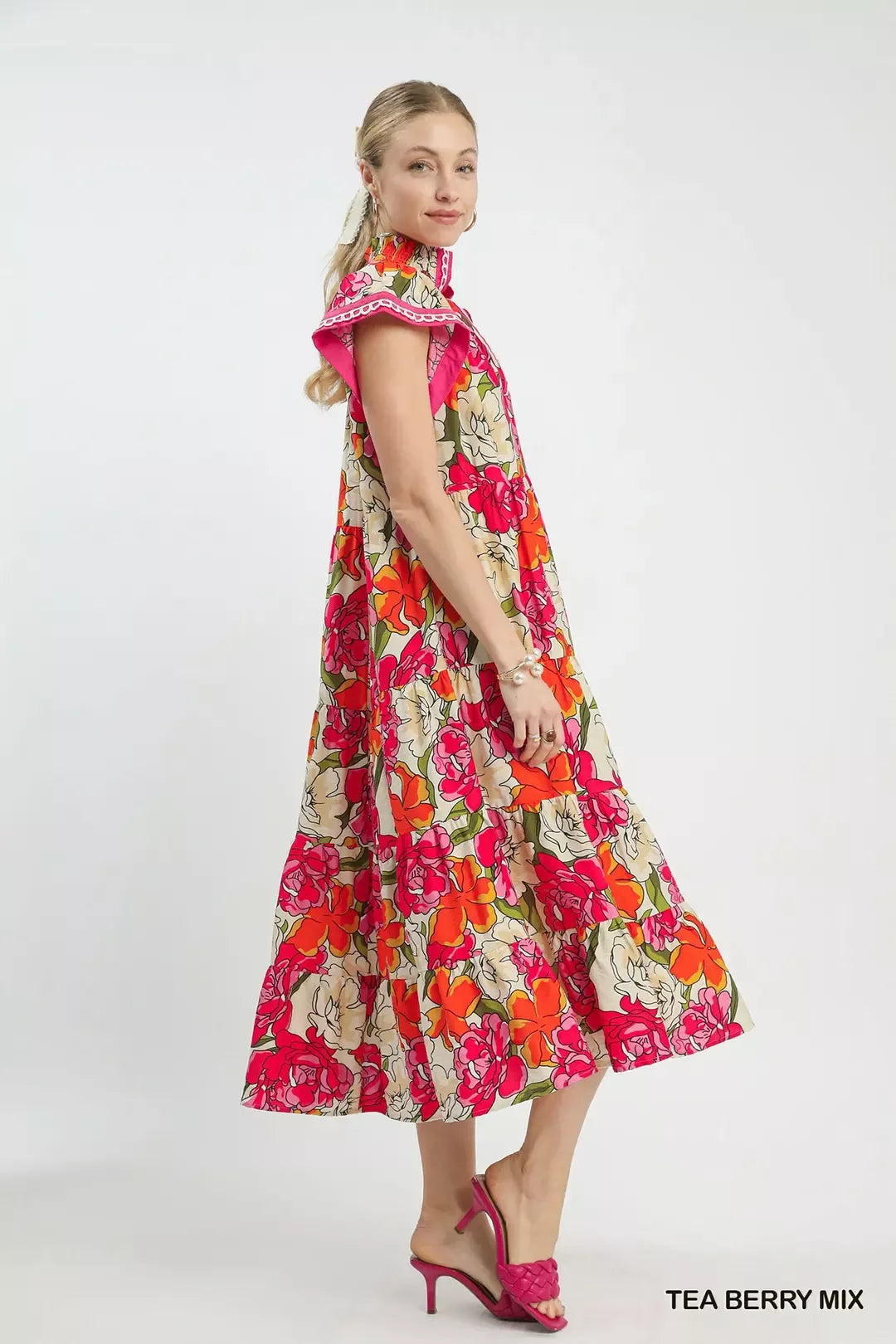 UMGEE Mix Bold Floral Tiered Midi Dress on Simply Obsessed