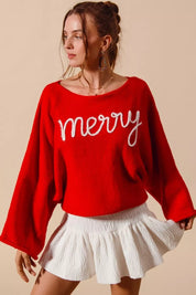 SO ME Merry Tinsel Lettering Christmas Sweater Top on Simply Obsessed