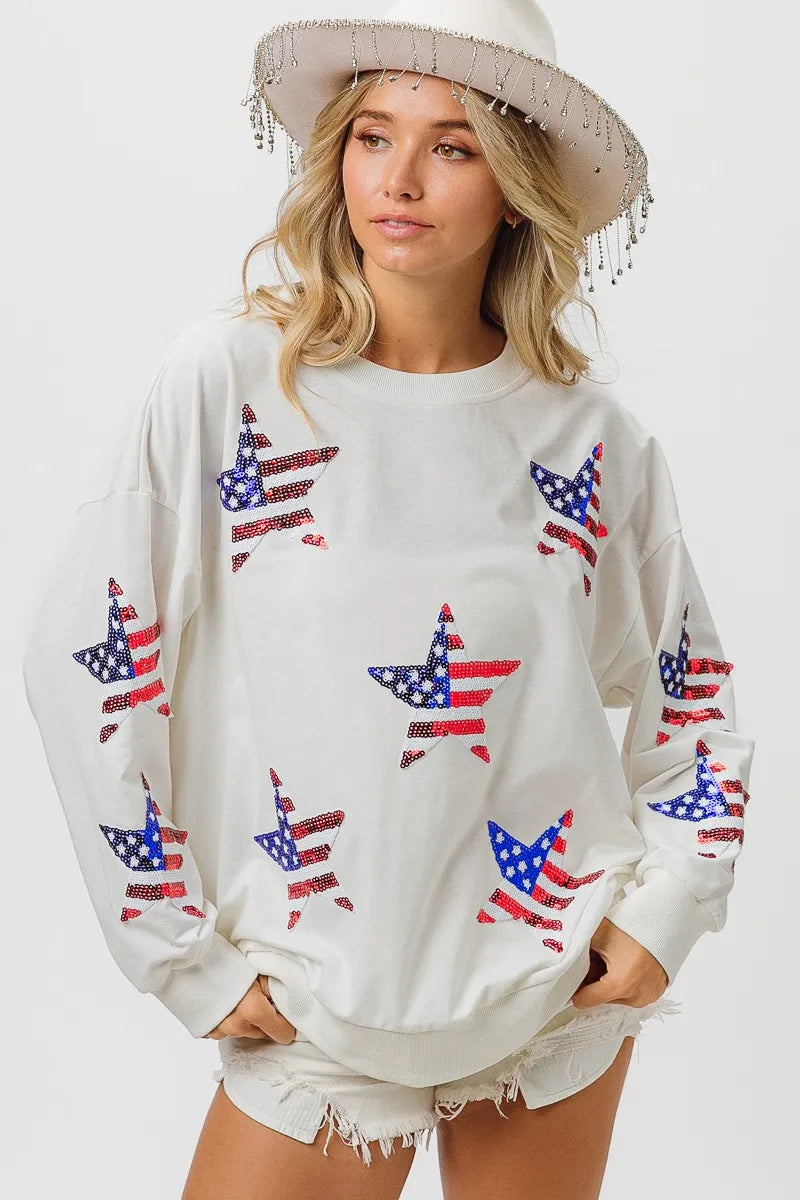 BIBI American Flag Sequin Star Sweatshirt on Simply Obsessed
