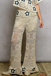 POL Openwork Crochet Flare Pants with Contrast Star on Simply Obsessed
