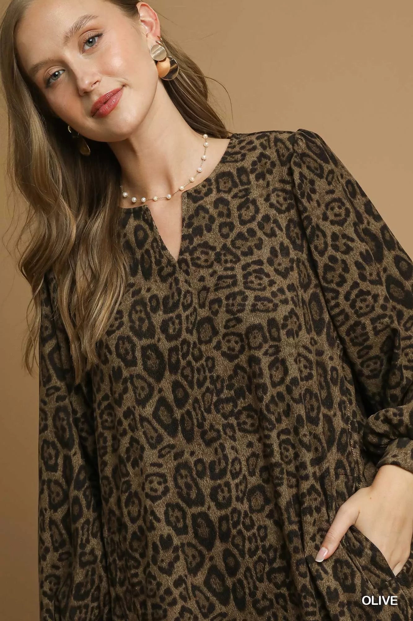 Umgee Leopard Print Long Sleeve Swing Dress on Simply Obsessed