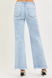 RISEN Tummy Control Mid Rise Ankle Straight Fray Hem Jeans on Simply Obsessed