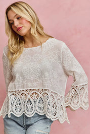 SO ME Floral Embroidered Crochet Lace Trimmed Top **DOORBUSTER** on Simply Obsessed
