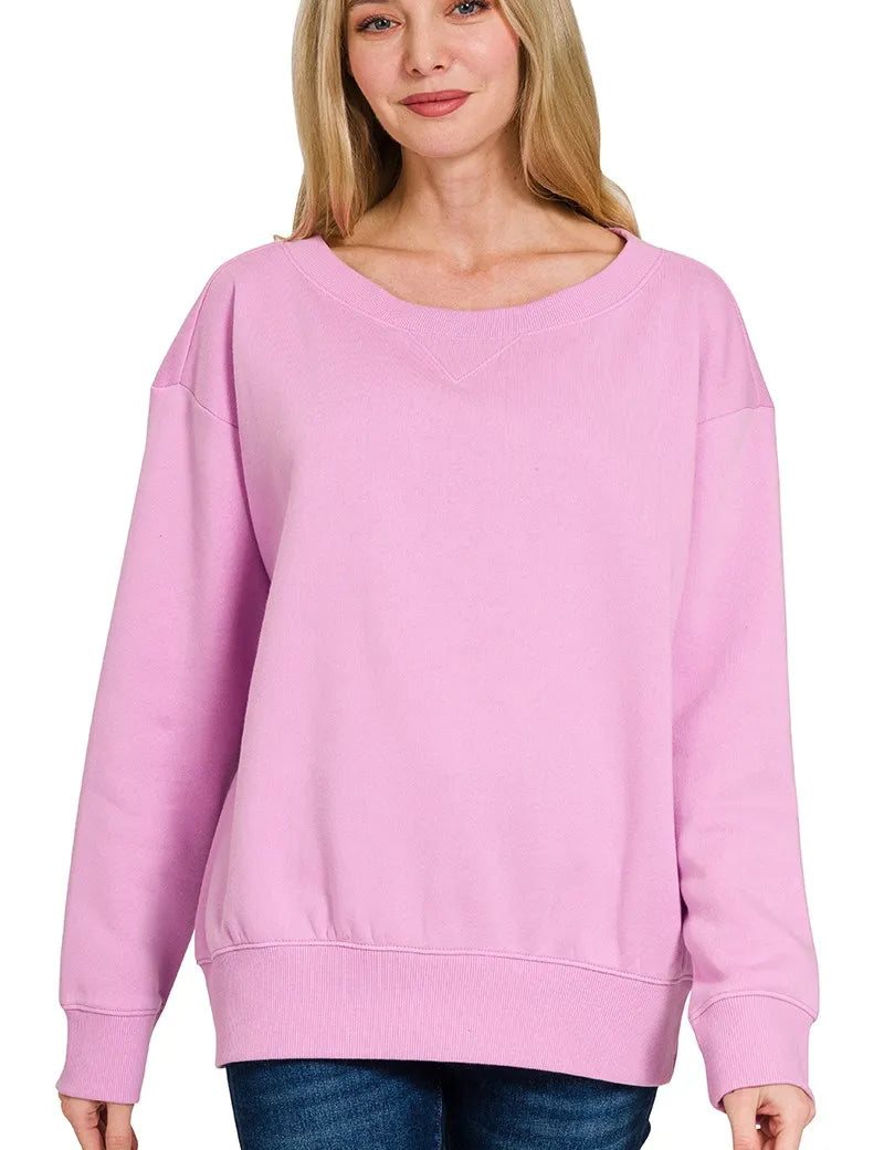 ZENANA Fleece Boat Neck Sweatshirt on Simply Obsessed