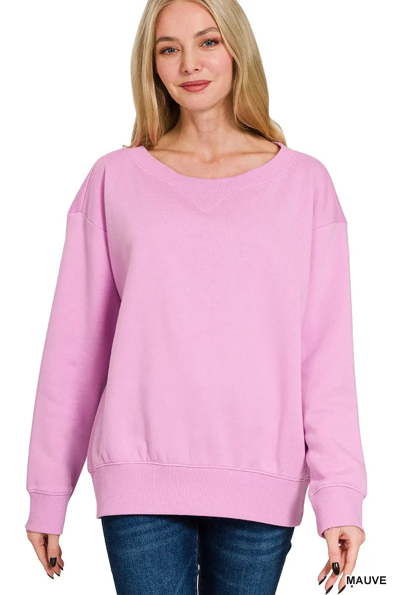 ZENANA Fleece Boat Neck Sweatshirt on Simply Obsessed