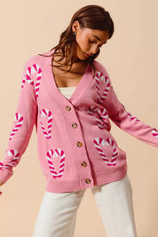 SO ME Christmas Candy Cane Button Front Sweater Cardigan on Simply Obsessed