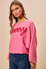SO ME Merry Tinsel Lettering Christmas Sweater Top on Simply Obsessed