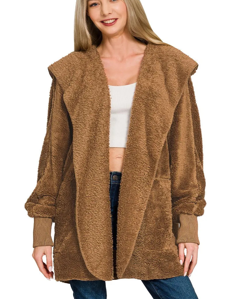 ZENANA Hooded Faux Fur Jacket with Pockets on Simply Obsessed