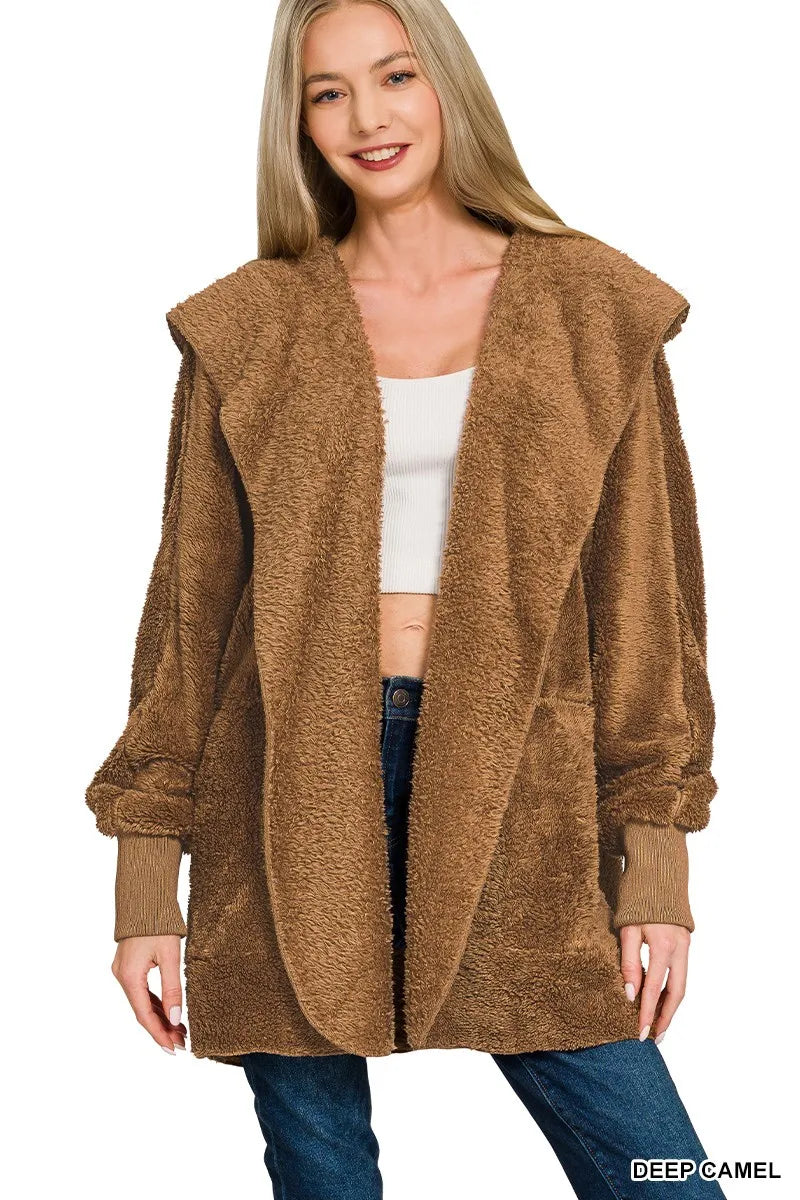 ZENANA Hooded Faux Fur Jacket with Pockets on Simply Obsessed
