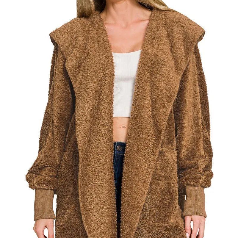 ZENANA Hooded Faux Fur Jacket with Pockets on Simply Obsessed