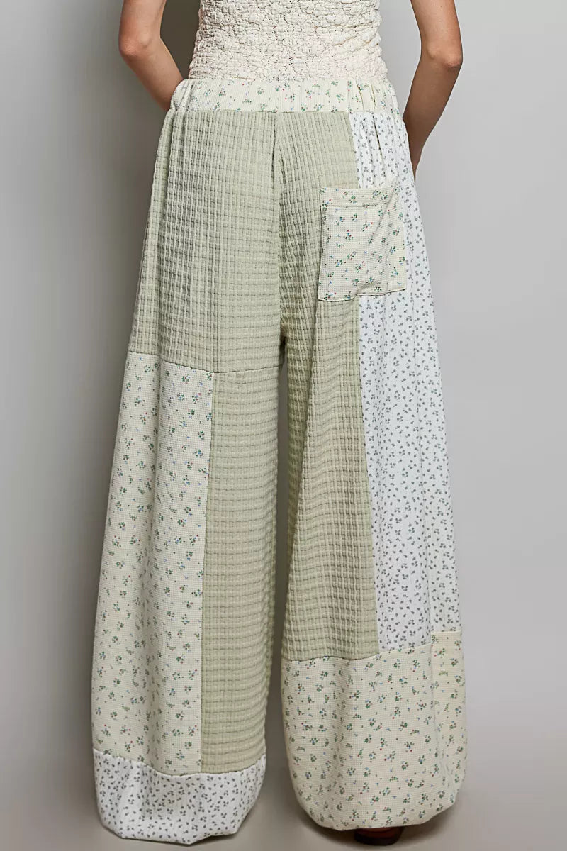 POL Patchwork Mixed Knit Wide Leg Pants on Simply Obsessed
