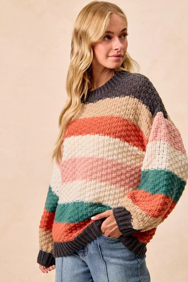 BiBi Stripes Color Block Chunky Sweater on Simply Obsessed