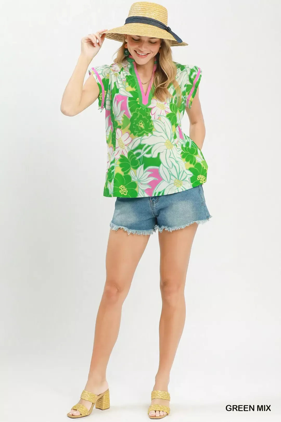 UMGEE Bold Floral Flutter Sleeve Top on Simply Obsessed
