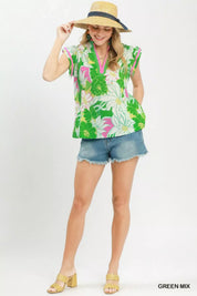 UMGEE Bold Floral Flutter Sleeve Top on Simply Obsessed