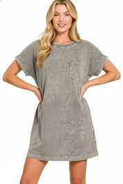 ZENANA Halo Washed Premium Cotton T-Shirts Dress on Simply Obsessed
